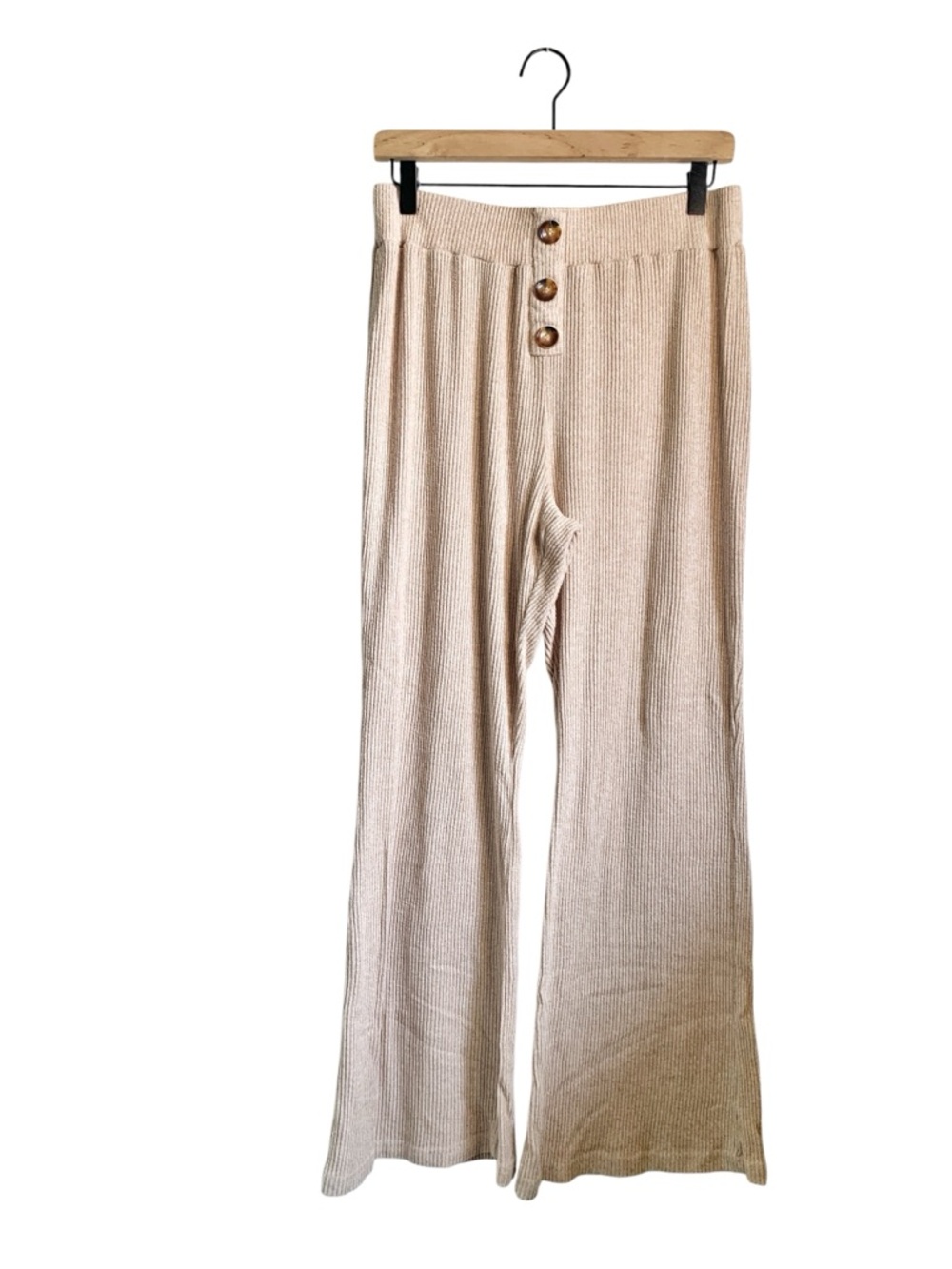 Lark + Grey Tan Straight Leg Flare Bottom Ribbed Knit Cozy Pants XL